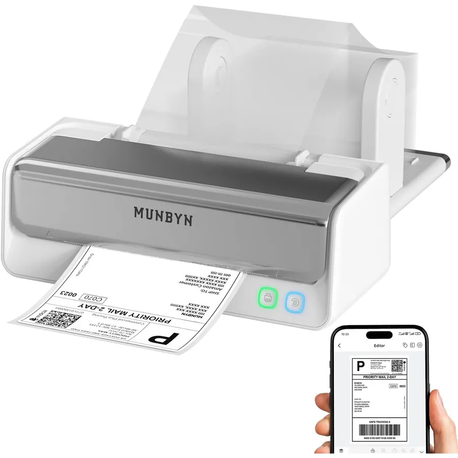 MUNBYN 405B - Versandetikettendrucker mit integriertem Etikettenhalter