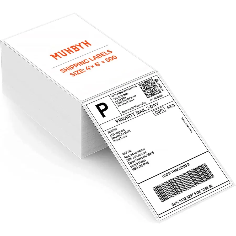 MUNBYN 4x6 fan-fold 500 - Direct thermal shipping labels, pack of 500